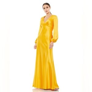Mac Duggal IEENA Empire Waist Bishop Sleeve Satin Dress